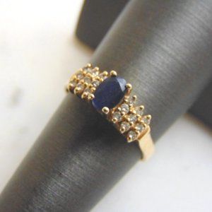 Womens Vintage Estate 14K Gold Sapphire Diamond Ring 2.5g E3531